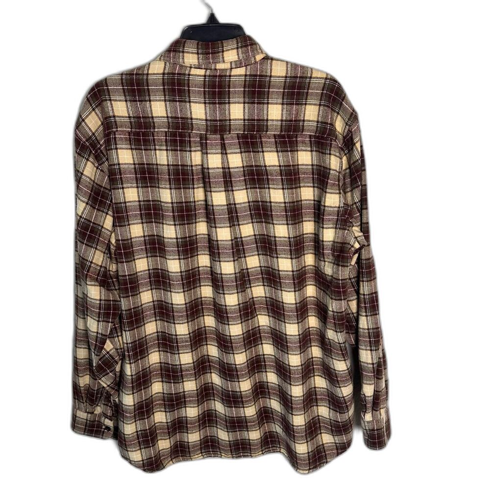 L.L. Bean Men's Flannel Shirt L Regular Brown Cream Earth Tone Plaid Button - Picture 2 of 6